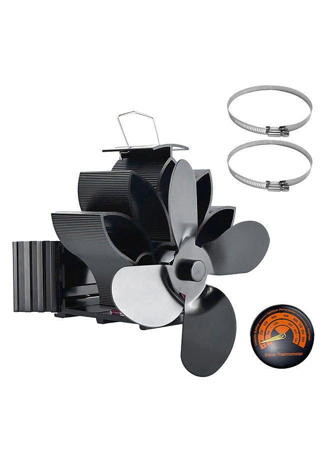 Wood Stove Fan Heat Powered Non-Electric Lotus Shaped Heat Distribution 4-Blade Silent Flue Pipe Hanging Fireplace Fan with Magnetic Thermometer for Home Wood Burning Stove/Log Burner  - Image 4