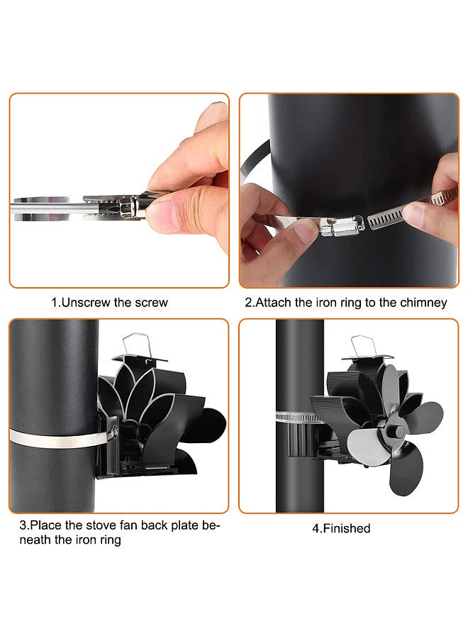 Wood Stove Fan Heat Powered Non-Electric Lotus Shaped Heat Distribution 4-Blade Silent Flue Pipe Hanging Fireplace Fan with Magnetic Thermometer for Home Wood Burning Stove/Log Burner  - Image 5
