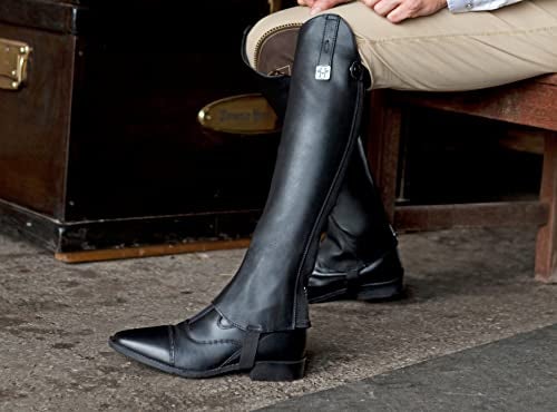 Huntley Equestrian 01007 Ultra Soft Custom Fit Along with Flexibility & Stability Premium Leather Half Chaps Maximum Grip & Durability Upper Swagger Tab & Metal Pendant - Black - Small - Image 2