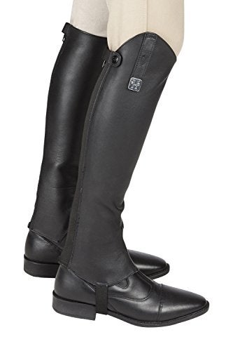 Huntley Equestrian 01007 Ultra Soft Custom Fit Along with Flexibility & Stability Premium Leather Half Chaps Maximum Grip & Durability Upper Swagger Tab & Metal Pendant - Black - Small - Image 1