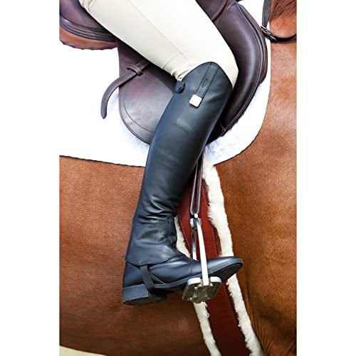 Huntley Equestrian 01007 Ultra Soft Custom Fit Along with Flexibility & Stability Premium Leather Half Chaps Maximum Grip & Durability Upper Swagger Tab & Metal Pendant - Black - Small - Image 4