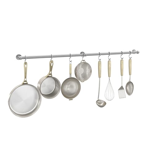 ROTHLEY Hanging Pot Rack Hanger 394 Inch Stainless Steel Pot and Pan Hanger Pot Rack Wall Mounted Hanging Pots and Pans Rack Pot Hangers for Kitchen Wall Kitchen Rail with Hooks Brushed - Image 1