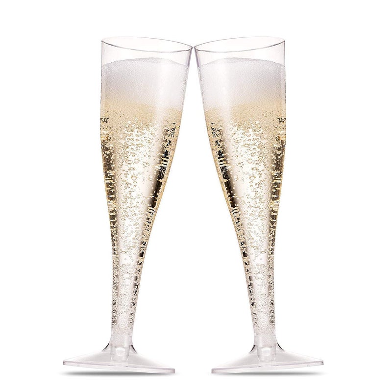 Munfix 100 Plastic Champagne Flutes - 5 Oz Disposable Clear Champagne Glasses for Parties, Mimosa Bar, Events, Wedding and Shower Party Supplies - Toasting Cocktail Cups - Image 1