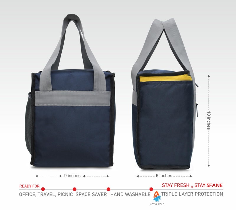 Sfane Men & Women Navy Blue 9.50 Inch Lunch Bag - Compact,Easy Wash,Smooth Zipper & Lightweight - Tote Bag & Container,Lunch Bag For Men,Women,Adults Office/Tiffin Bag (1000 Ml) - Polyester, 1000 Ml - Image 3