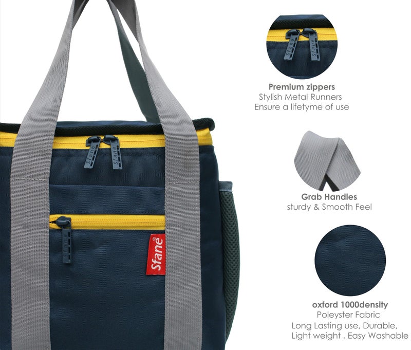 Sfane Men & Women Navy Blue 9.50 Inch Lunch Bag - Compact,Easy Wash,Smooth Zipper & Lightweight - Tote Bag & Container,Lunch Bag For Men,Women,Adults Office/Tiffin Bag (1000 Ml) - Polyester, 1000 Ml - Image 5