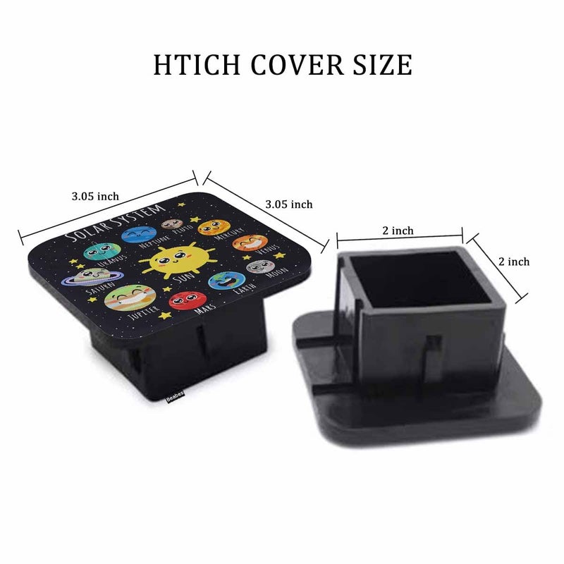 Beabes Hitch Cover Plug Solar System  2 Inch Receivers Diameter Cute Galaxy Space Sun Moon Planets Lightweight Trailer Hitch Tube Cover Hitch Safe Cover for Pickups SUVs Cars - Image 2
