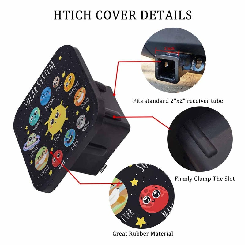 Beabes Hitch Cover Plug Solar System  2 Inch Receivers Diameter Cute Galaxy Space Sun Moon Planets Lightweight Trailer Hitch Tube Cover Hitch Safe Cover for Pickups SUVs Cars - Image 3