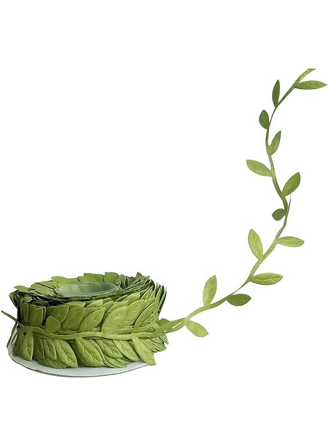 Generic Leaf Ribbon 20 Yard Fabric Ribbons Roll Green Leaf Tape 1" Width Artificial Olive Trim Tape for Gift Wrapping Craft DIY  - Image 1