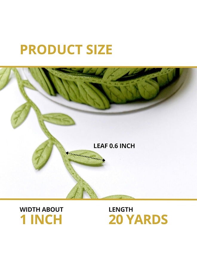 Generic Leaf Ribbon 20 Yard Fabric Ribbons Roll Green Leaf Tape 1" Width Artificial Olive Trim Tape for Gift Wrapping Craft DIY  - Image 2