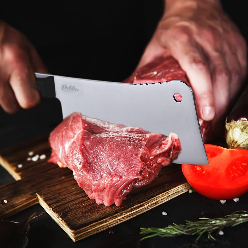 Orblue Premium Meat Cleaver - Stainless Steel Chef Butcher Knife for Cooking - Professional 7-Inch Blade for Precision Cutting - Perfect for Home Kitchen or Restaurant - Image 3