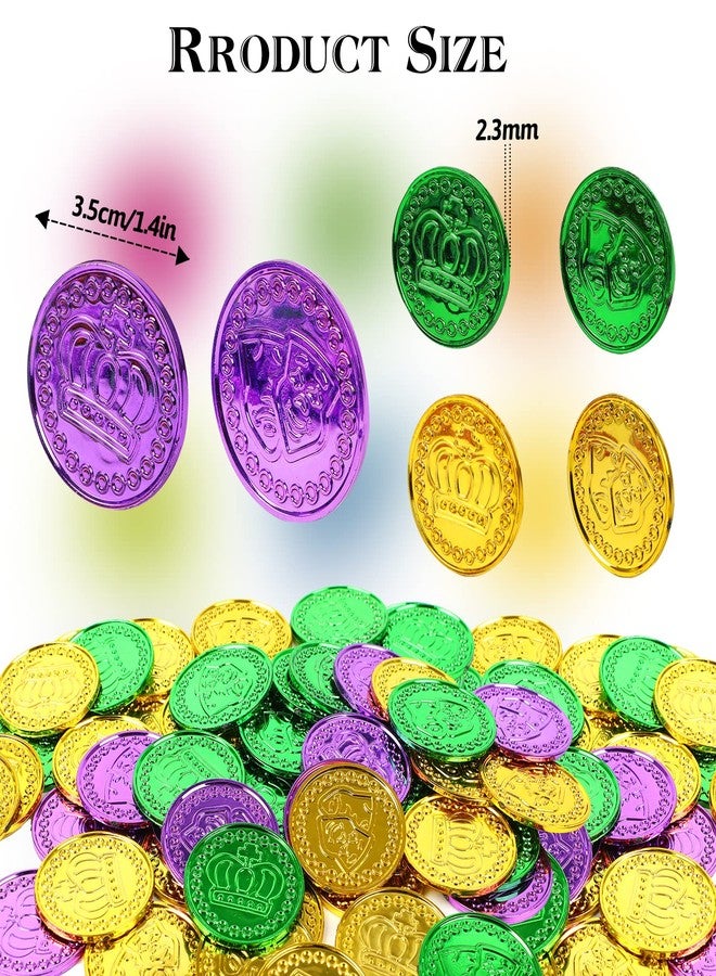FOIMAS 150pcs Mardi Gras Coins,Bulk Gold Green Purple Plastic Coins for Mardi Gras Throws Parade Table Decoration - Image 3