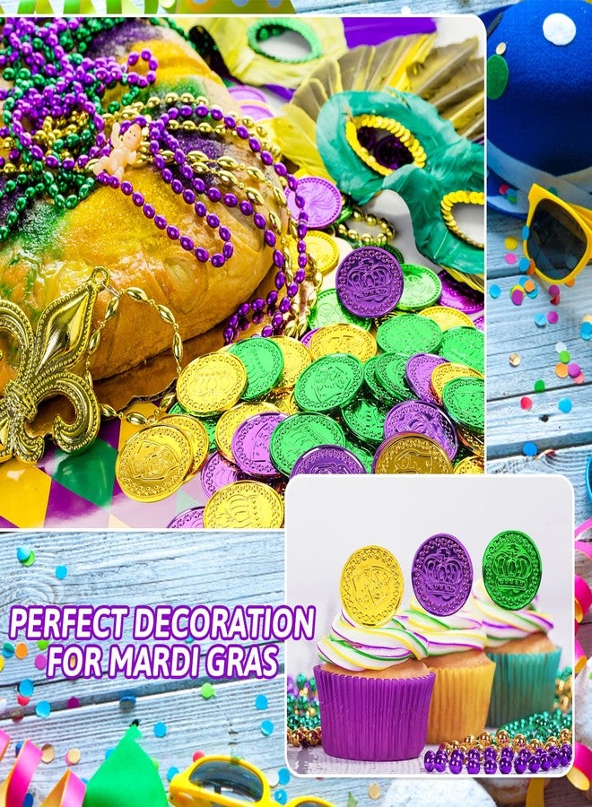 FOIMAS 150pcs Mardi Gras Coins,Bulk Gold Green Purple Plastic Coins for Mardi Gras Throws Parade Table Decoration - Image 5