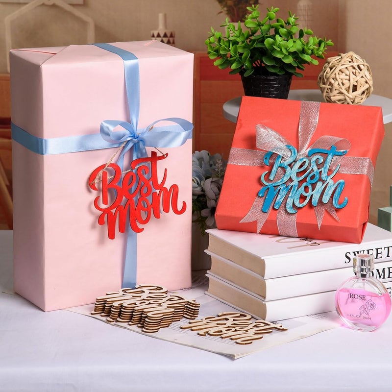 AWIZOM 48 Pcs Best MOM Unfinished Wood Crafts Wooden Mothers Day Crafts Wood Best MOM Cutouts Wood Letters Ornaments with Twine for DIY Mothers Day Present Tags Moms Birthday Party Decor472x429 - Image 4
