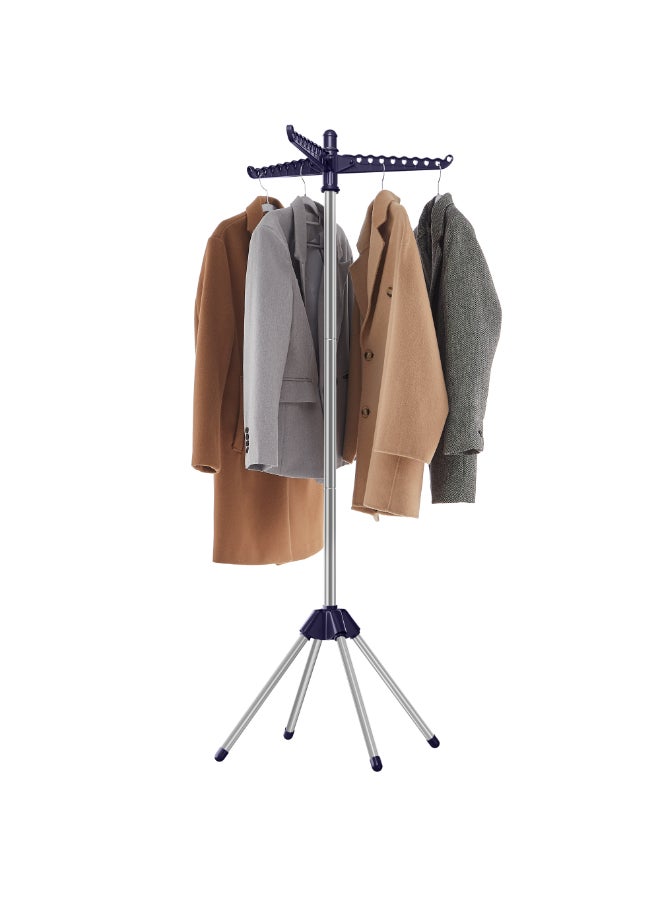 SONGMICS حامل الملابس من سونغميكس، رف تجفيف الملابس مع 3 أذرع دوارة لتعليق الملابس، رف غسيل داخلي قابل للطي بأربعة أرجل، مصنوع من الفولاذ المقاوم للصدأ، يتسع لـ 27 قطعة من الملابس، بارتفاع 151.5 سم، أزرق وفضي - Image 1