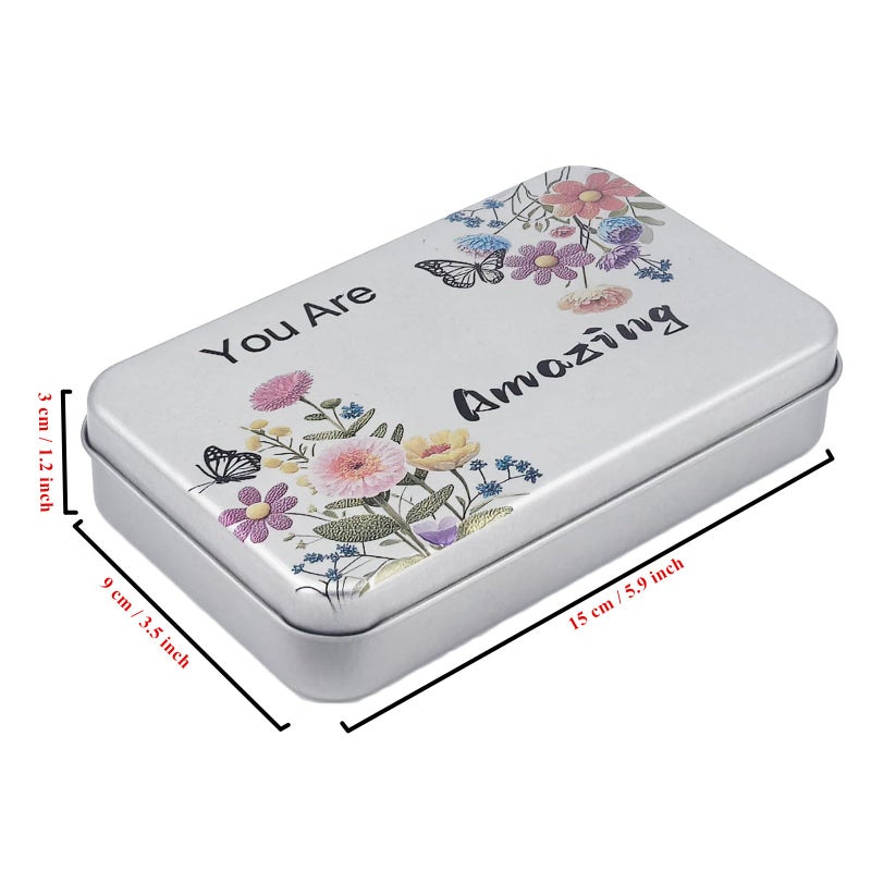 Goodma 6 Pack Rectangular Metal Tins Storage Organizer Gift Boxes with Inspirational Quotes & Flowers Image Pattern on the Lid, 5.9 x 3.5 x 1.2 inch (Silver) - Image 2