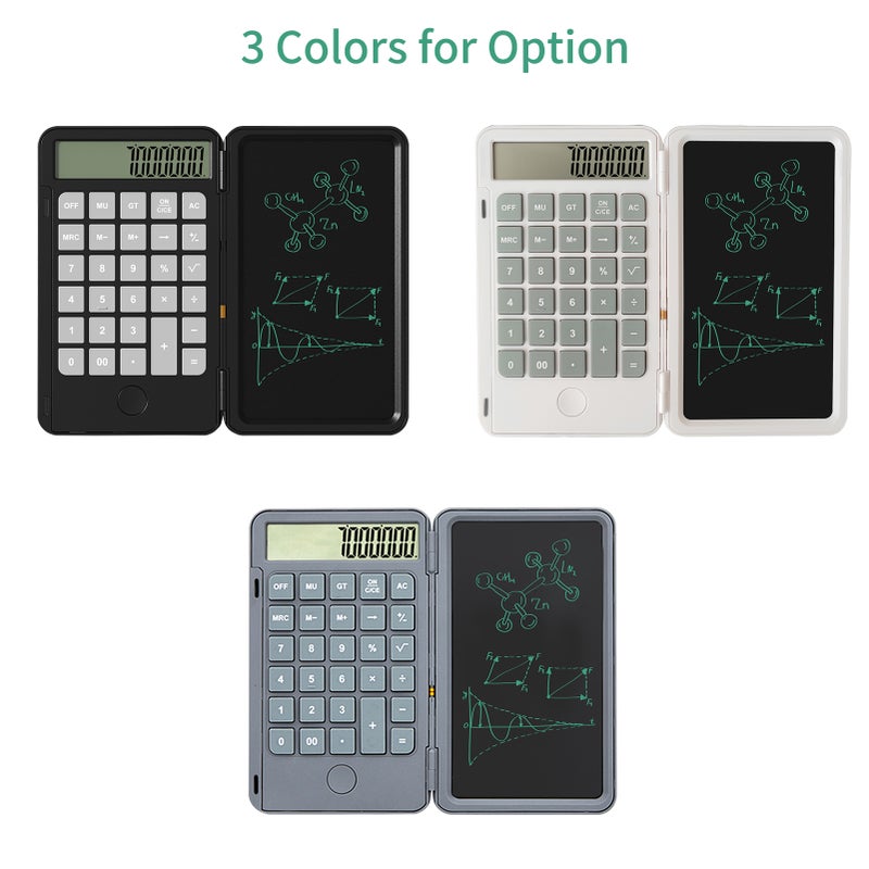 Calculator with 6inch Writing Tablet Portable Foldable Smart Erasable LCD Graphics Handwriting Pad Board Rechargeable Battery Desktop Calculators 12 Digit Display for Students Kids Office Memo Pads Planning Boards Tax Calculators - Image 3