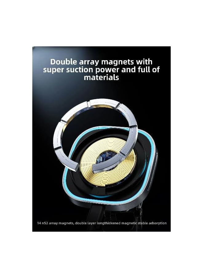 S-TOP Magnetic Car Phone Holder Qi2 15W Fast Wireless Charger, Air Vent/Dashboard Magnetic Wireless Charger Stand for IPhone 15 16 Pro Max, Car Charger LED - Image 4