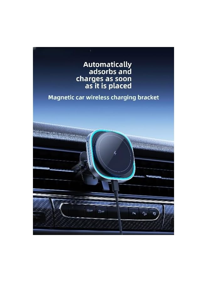S-TOP Magnetic Car Phone Holder Qi2 15W Fast Wireless Charger, Air Vent/Dashboard Magnetic Wireless Charger Stand for IPhone 15 16 Pro Max, Car Charger LED - Image 2