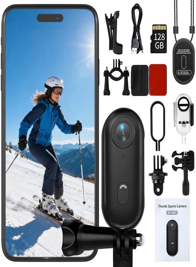 NUISK 4K Mini Thumb Action Camera 64G Waterproof Magnetic Sport Camera with Helmet Bike Mount, Vlog Camera for Cycling Motorcycle Swimming（Black） - Image 1