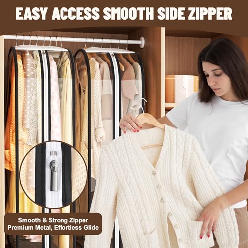 Ramota Garment Bags for Hanging Clothes 40” Long,Ultra Clear Suit Bags for Closet Storage, Moving Organization, Travel Covers with 10" Gussets for Coat, Dress, Shirt and Sweater - 3 PCS - Image 3