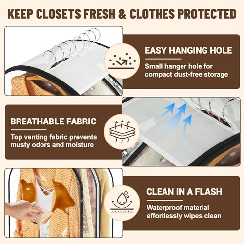 Ramota Garment Bags for Hanging Clothes 40” Long,Ultra Clear Suit Bags for Closet Storage, Moving Organization, Travel Covers with 10" Gussets for Coat, Dress, Shirt and Sweater - 3 PCS - Image 4