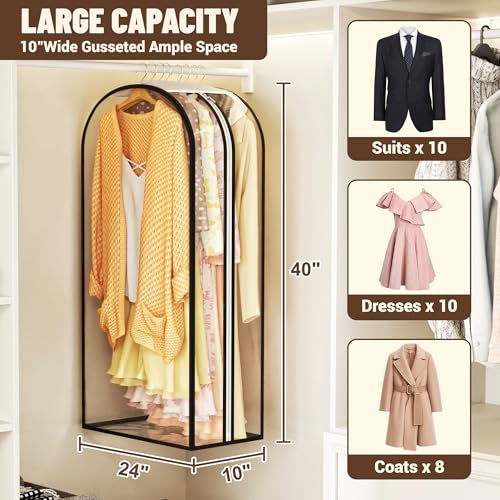 Ramota Garment Bags for Hanging Clothes 40” Long,Ultra Clear Suit Bags for Closet Storage, Moving Organization, Travel Covers with 10" Gussets for Coat, Dress, Shirt and Sweater - 3 PCS - Image 2
