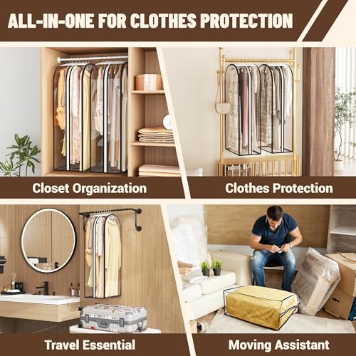 Ramota Garment Bags for Hanging Clothes 40” Long,Ultra Clear Suit Bags for Closet Storage, Moving Organization, Travel Covers with 10" Gussets for Coat, Dress, Shirt and Sweater - 3 PCS - Image 5