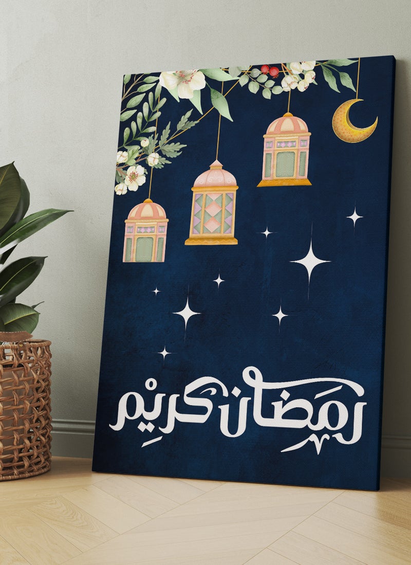 LOWHA Canvas Wall Art Stretched Over Wooden Frame with Ramadan Lanterns and Roses Painting - Image 1