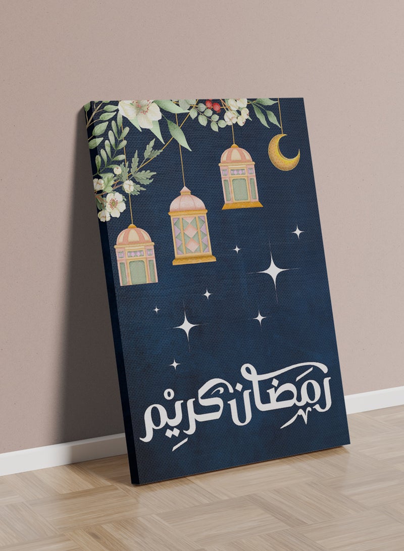 LOWHA Canvas Wall Art Stretched Over Wooden Frame with Ramadan Lanterns and Roses Painting - Image 3