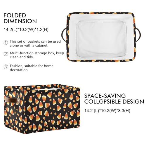 Wamika Halloween Corn Candy Storage Basket with Waterproof Liner and PU Handles Trick or Treat Black Storage Bins Boxes 142 Collapsible Decorative Organizer Baskets for Bedroom Closet Office 1 Pack - Image 3