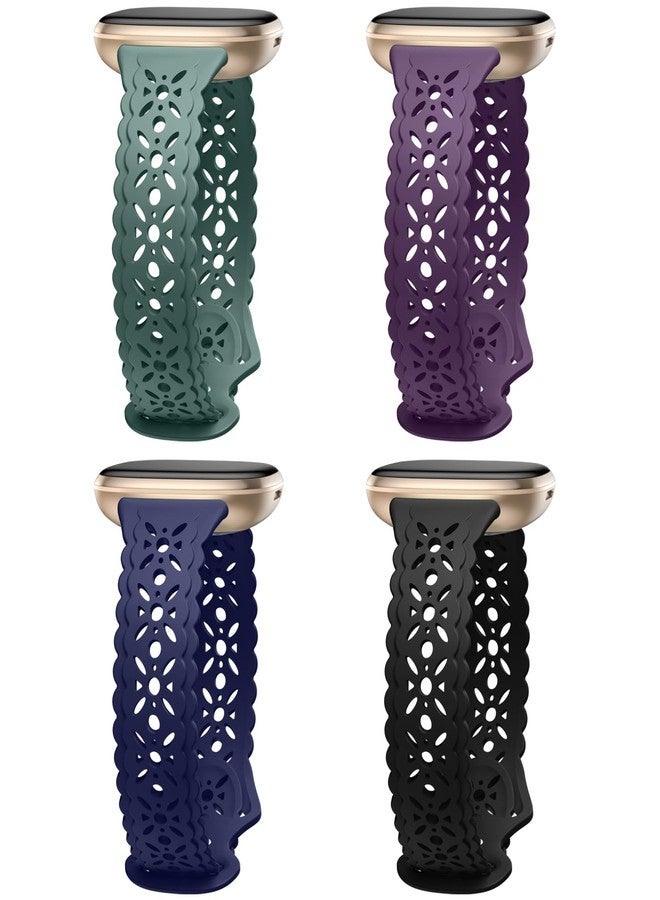 Dirrelo 4 pack Lace Silicone Band Compatible for Fitbit Sense Bands/Fitbit Versa 3 Bands/Fitbit Versa 4 Bands/Fitbit Sense 2 Bands Women,Soft Thin Hollow-out Sport Watch Strap Replacement Wristband - Image 1