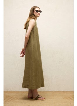 Manuka Sleeveless Linen Casual Dress Khaki  - Image 3