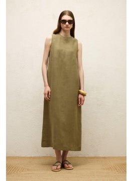 Manuka Sleeveless Linen Casual Dress Khaki  - Image 1