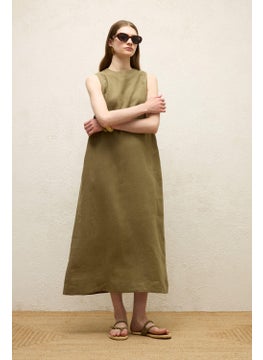 Manuka Sleeveless Linen Casual Dress Khaki  - Image 4