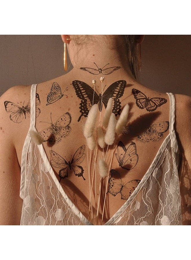 Everjoy Realistic Black Butterfly Temporary Tattoo Stickers - Waterproof Fake Tattoos, Party Favors, Themed Decorations and Gifts for Women - Image 1