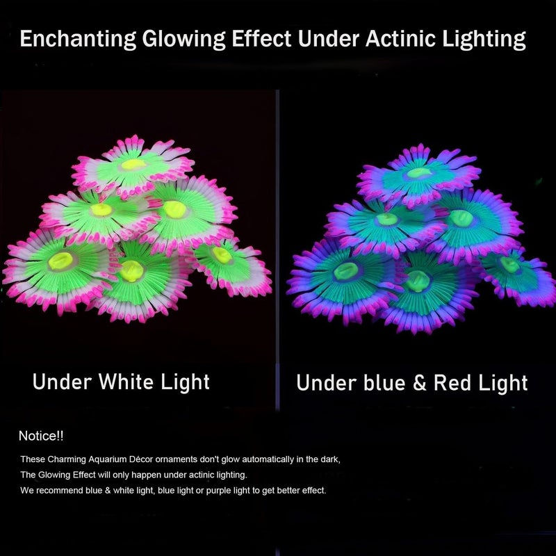ZtohPyo Glowing Effect Soft Anemone Aquarium Fish Tank Decorations Silicone Glow in The Dark Artificial Ornament Plants for Aquarium Landscape Small/Large Fish Bowl Decor Accessories - Image 3