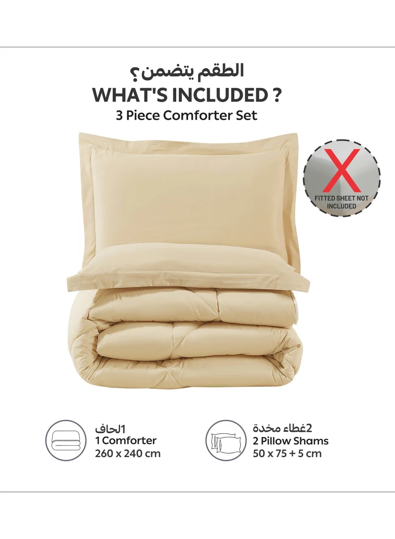 Donetella Bedding Comforter Set, King Size 260x240 cm - 3-Pcs Solid Quilted Bed Set, Microfiber Fabric - 1 Comforter And 2 Pillow Shams