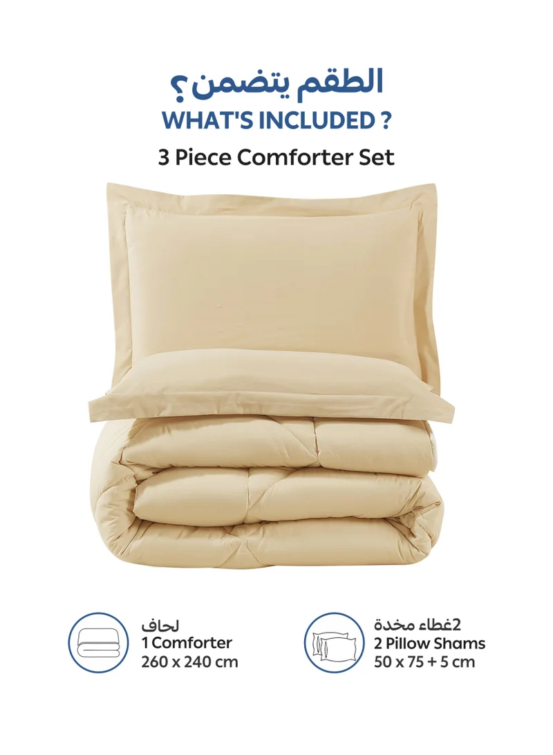 Donetella KING - 3Pcs Bedding Comforter Set, King Size 260x240 cm - 3-Pcs Solid Quilted Bed Set, Microfiber Fabric - 1 Comforter And 2 Pillow Shams  | Best Price UAE