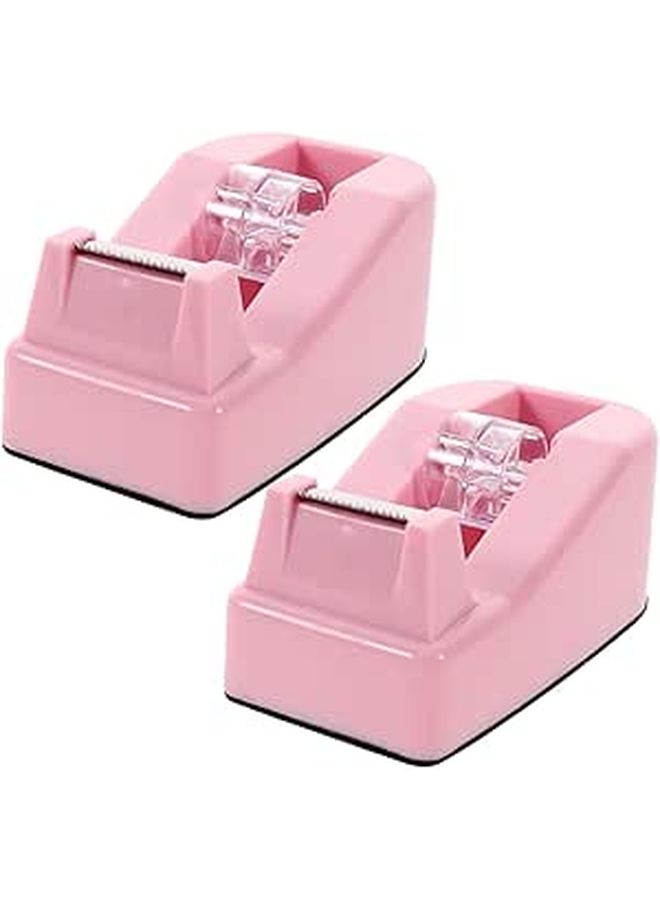 Veemoon Macaron Color 2 Pack Desktop Tape Dispenser Set Cherry Blossom Pink Base Small Office Tape Dispensers For Desk Use Non Skid Holder Home School Packaging - Image 1