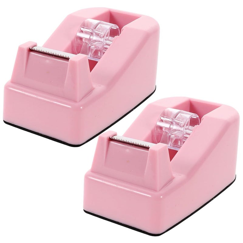 Veemoon Macaron Color 2 Pack Desktop Tape Dispenser Set Cherry Blossom Pink Base Small Office Tape Dispensers For Desk Use Non Skid Holder Home School Packaging - Image 2