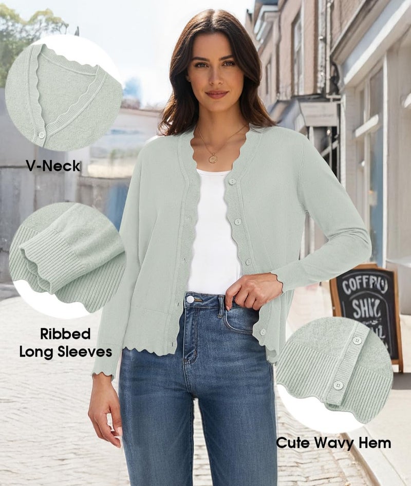 GRECERELLE Cardigan Sweater for Women Lightweight Long Sleeve Shrug Sweater for Women Dressy(Bean Green, Medium) - Image 5