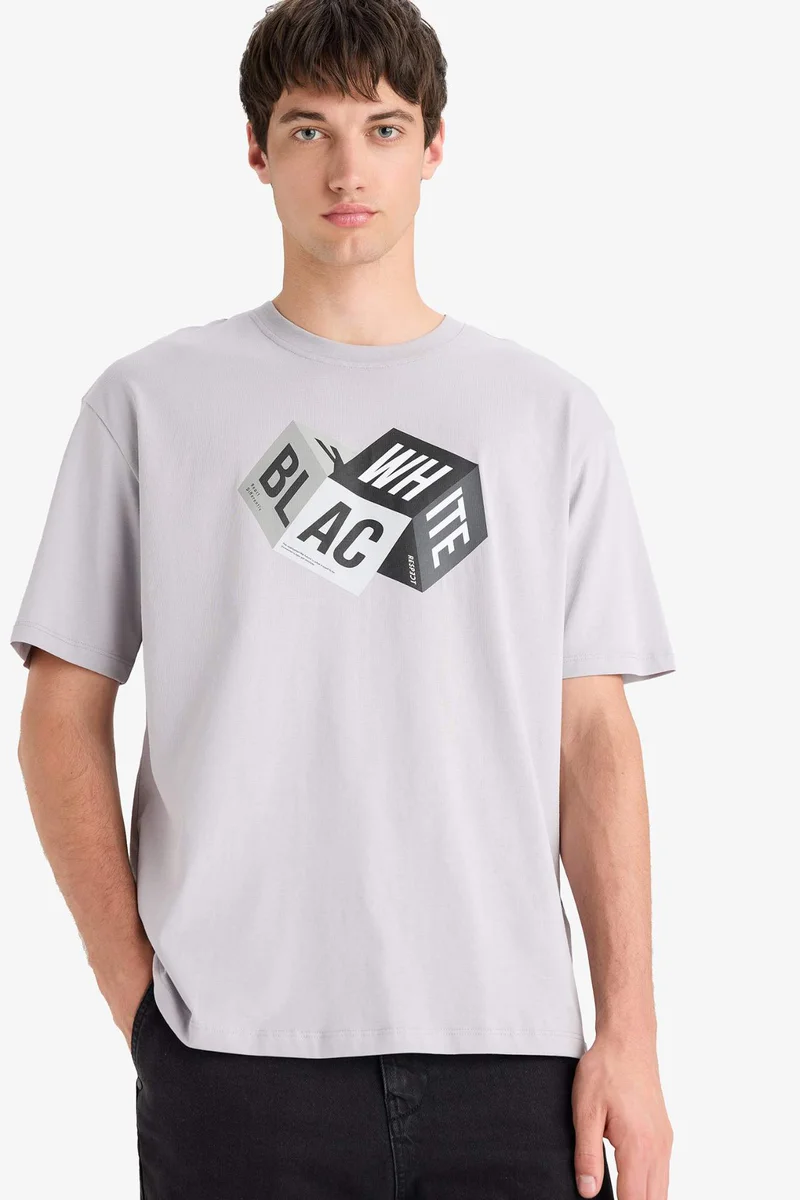 ديفاكتو Oversize Crew Neck Printed Cotton T-Shirt