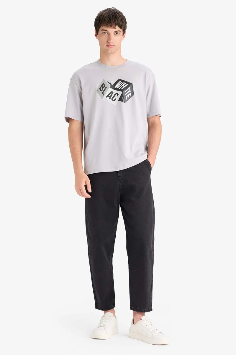 ديفاكتو Oversize Crew Neck Printed Cotton T-Shirt