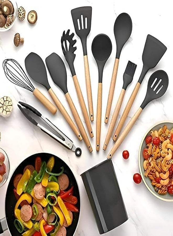 HAPPY BORN 11 pcs Silicone Spatula Set for Kitchen - Nonstick Cooking Utensils Set with Ladle, Spoon & Baking Tools Kitchen Items for Cooking Durable Kitchenware Utensils Set for Home (Set of 1) - Image 4