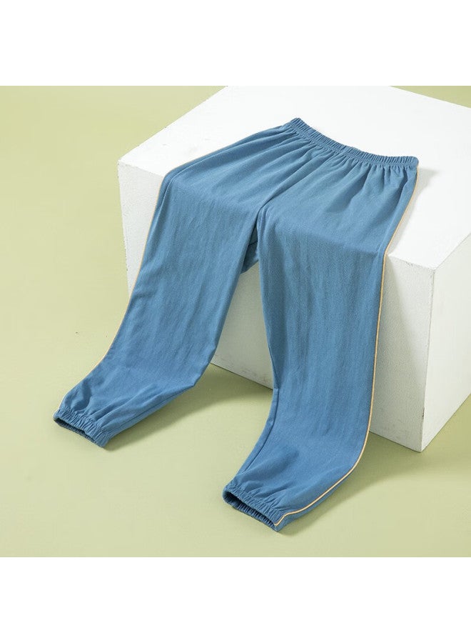 Top melon Dingguagua Boys' Mosquito-repellent Pants, Summer Thin Style, All-cotton Children's Casual Sports Pants, Loose-fitting Pure Cotton Breathable, Blue, Size 110 - Image 2
