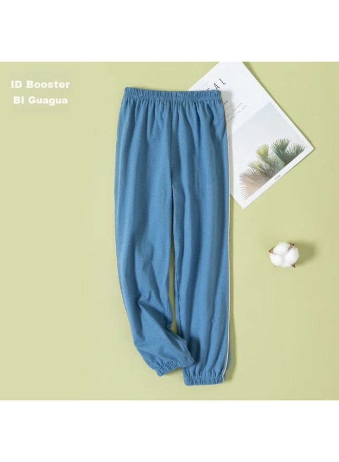 Top melon Dingguagua Boys' Mosquito-repellent Pants, Summer Thin Style, All-cotton Children's Casual Sports Pants, Loose-fitting Pure Cotton Breathable, Blue, Size 110 - Image 1