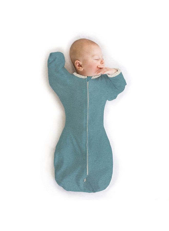 SwaddleDesigns SwaddleDesigns Transitional Swaddle Sack with Arms Up Half-Length Sleeves and Mitten Cuffs, Small, 0-3 Months, 6-14 lbs, Heathered Teal (Arms Up Swaddle, Transition Swaddle Sleep Sack)  - Image 1