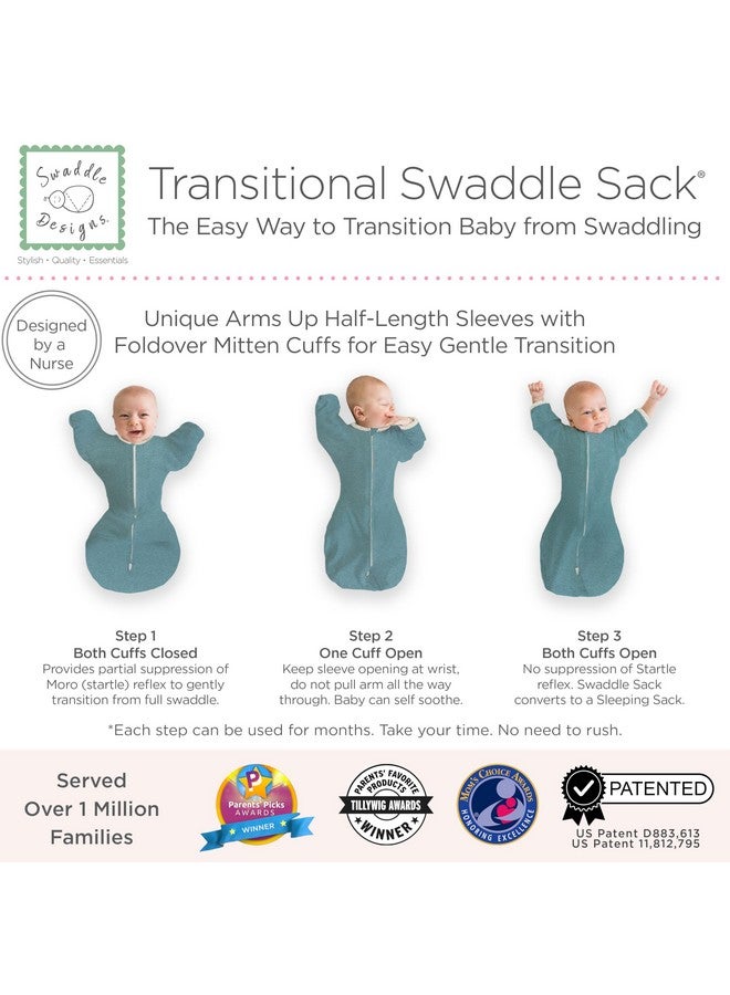 SwaddleDesigns SwaddleDesigns Transitional Swaddle Sack with Arms Up Half-Length Sleeves and Mitten Cuffs, Small, 0-3 Months, 6-14 lbs, Heathered Teal (Arms Up Swaddle, Transition Swaddle Sleep Sack)  - Image 4