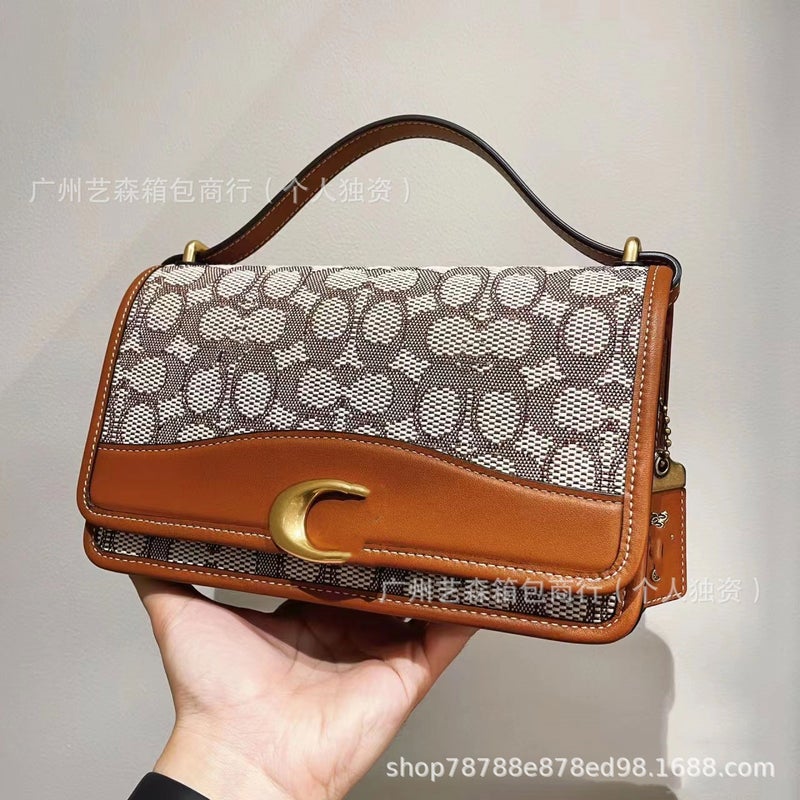 24 Women'S Bag New Bandit Bandit Fashion Flip Shoulder Bag C Buckle Retro Crossbody Bag Classic Old Flower Color Block - Image 1