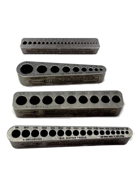 Big Gator Tools BGT V-4 Pack V-Drill Guide SAE + Number Hole Sizes 4pc Kit